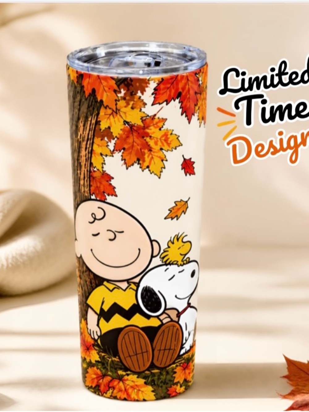 Charlie Brown & Snoopy Fall Leaves Insulated Tumbler - Cream/Orange